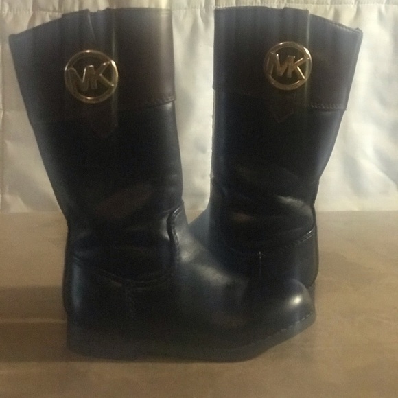 Michael Kors toddler boots with gold hardware. - Picture 2 of 5